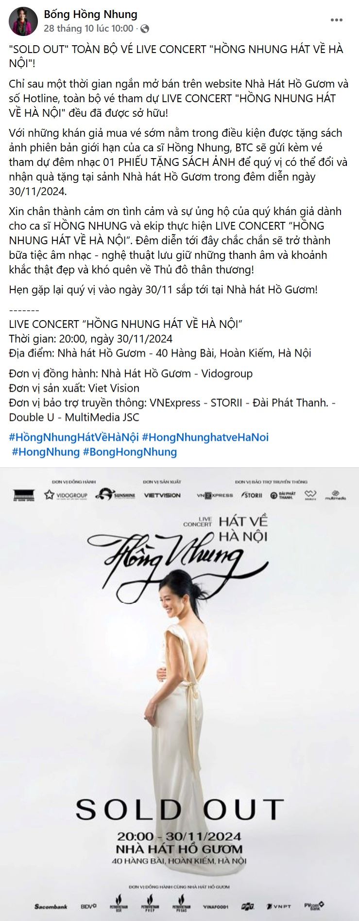 Sold out ve Hong Nhung hat ve Ha Noi